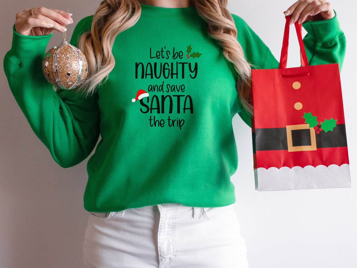 Let's Be Naughty Christmas Santa Sweatshirt, Ugly Christmas Sweater Women Funny, Ugly Christmas Sweater, Holiday Party Shirt