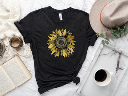 Sunflower Leopard Shirt, Leopard Print, Women Flowers Shirt, Botanical Shirt, Sunflower Shirt, Sunflower Lover Gift, Womens Fall Shirt