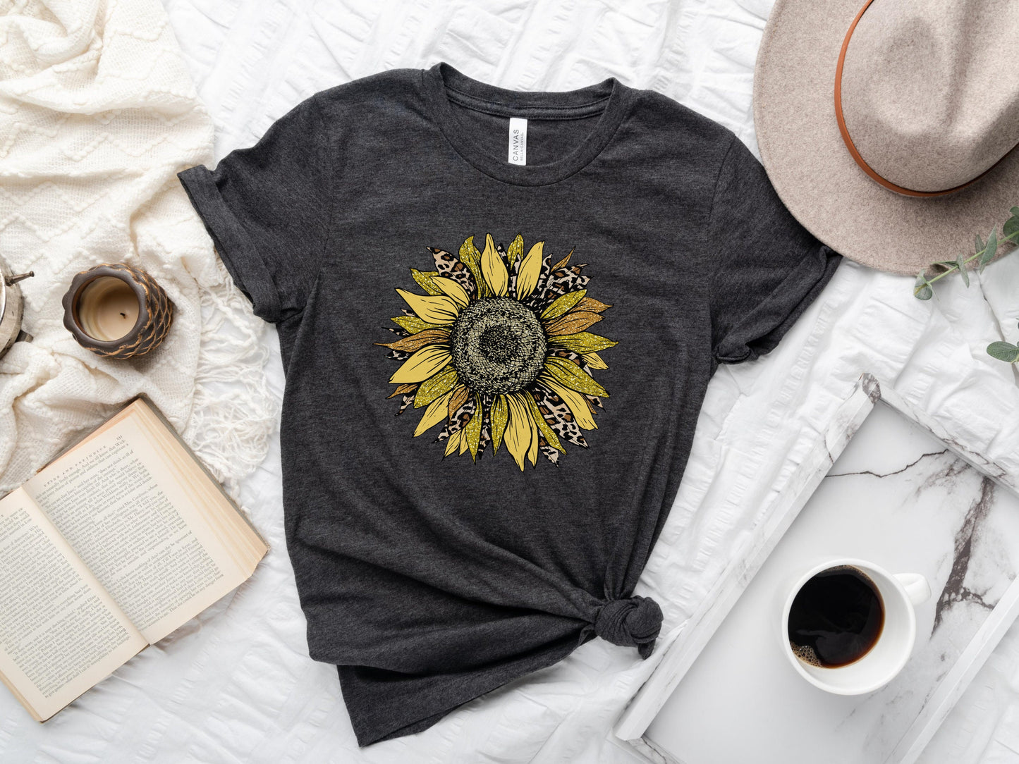 Sunflower Leopard Shirt, Leopard Print, Women Flowers Shirt, Botanical Shirt, Sunflower Shirt, Sunflower Lover Gift, Womens Fall Shirt