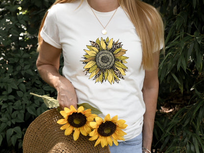 Sunflower Leopard Shirt, Leopard Print, Women Flowers Shirt, Botanical Shirt, Sunflower Shirt, Sunflower Lover Gift, Womens Fall Shirt