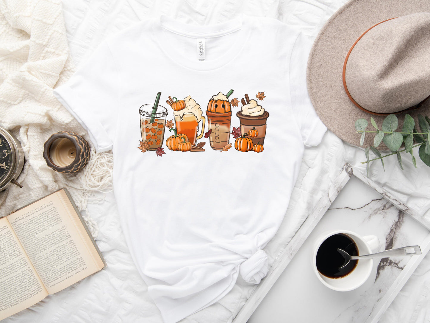 Fall Pumpkin Spice Coffee TShirt, Coffee Lovers Shirt - Mardonyx T-Shirt White / S