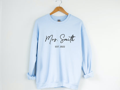 Personalized Mrs Sweatshirt, Gift for New Bride