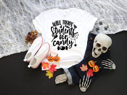 Women's Teacher Will Trade Students for Candy Halloween Shirt