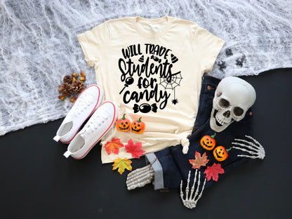 Women's Teacher Will Trade Students for Candy Halloween Shirt