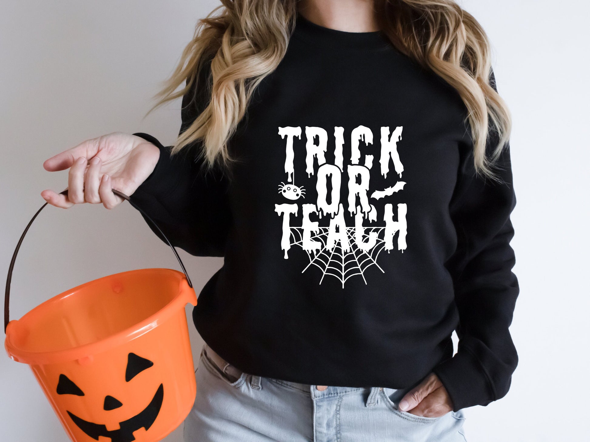 Trick or Teach Sweatshirt ,Teacher Halloween Oversized Sweatshirt - Mardonyx Sweatshirt Black / S