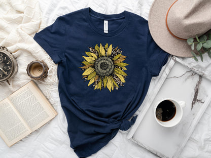 Sunflower Leopard Shirt, Leopard Print, Women Flowers Shirt, Botanical Shirt, Sunflower Shirt, Sunflower Lover Gift, Womens Fall Shirt