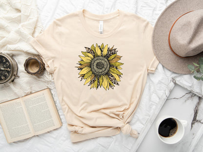 Sunflower Leopard Shirt, Leopard Print, Women Flowers Shirt, Botanical Shirt, Sunflower Shirt, Sunflower Lover Gift, Womens Fall Shirt