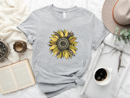 Sunflower Leopard Shirt, Leopard Print, Women Flowers Shirt, Botanical Shirt, Sunflower Shirt, Sunflower Lover Gift, Womens Fall Shirt