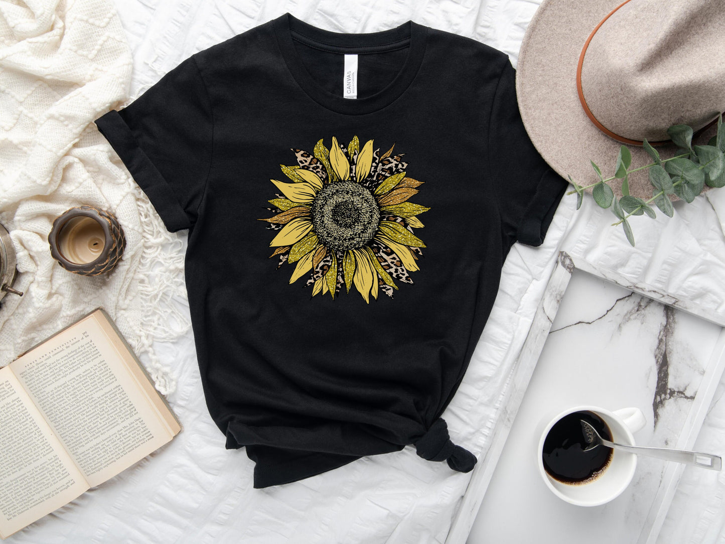 Sunflower Leopard Shirt, Leopard Print, Women Flowers Shirt, Botanical Shirt, Sunflower Shirt, Sunflower Lover Gift, Womens Fall Shirt