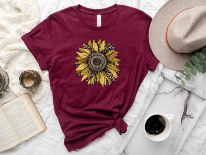 Sunflower Leopard Shirt, Leopard Print, Women Flowers Shirt, Botanical Shirt, Sunflower Shirt, Sunflower Lover Gift, Womens Fall Shirt