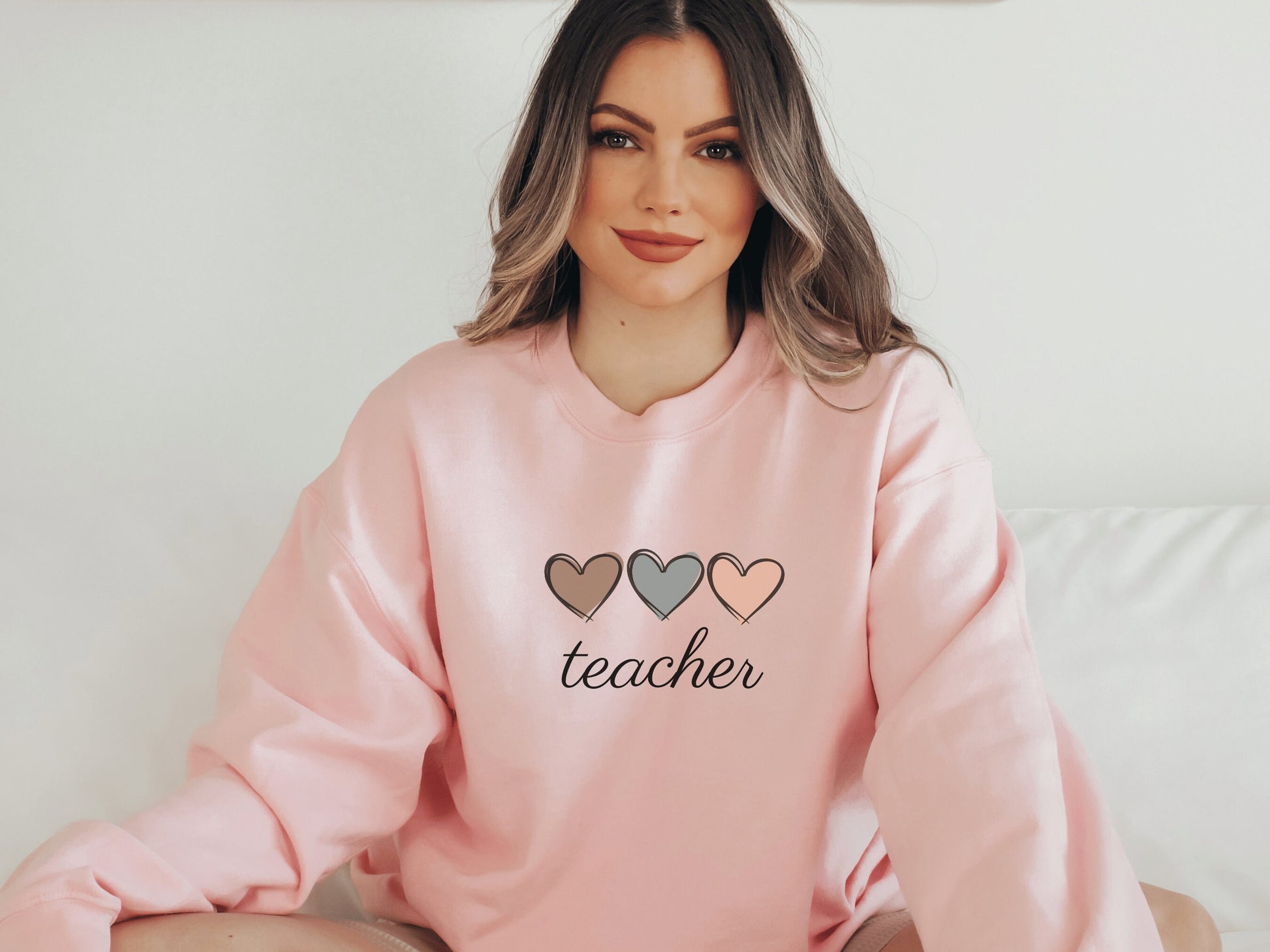 Boho Heart Teacher Sweatshirt - Mardonyx Sweatshirt Light Pink / S