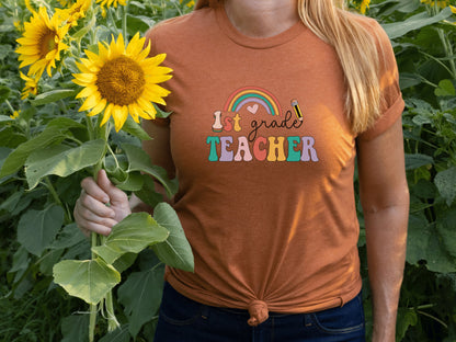 First Grade Teacher, Teacher Shirt, First Grade Shirts, Back to School Shirt, 1st Grade Teacher Shirt, Teacher Gift, Teacher Appreciation, - Mardonyx T-Shirt Heather Prism Ice Bl / S