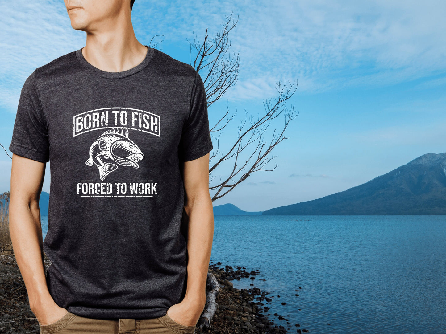 Fishing Gifts for Men, Fishing T-Shirt Born to Fish Forced to Work, Men's Fishing T-Shirt, Women's Fishing T-Shirt - Mardonyx T-Shirt Dark Grey Heather / S