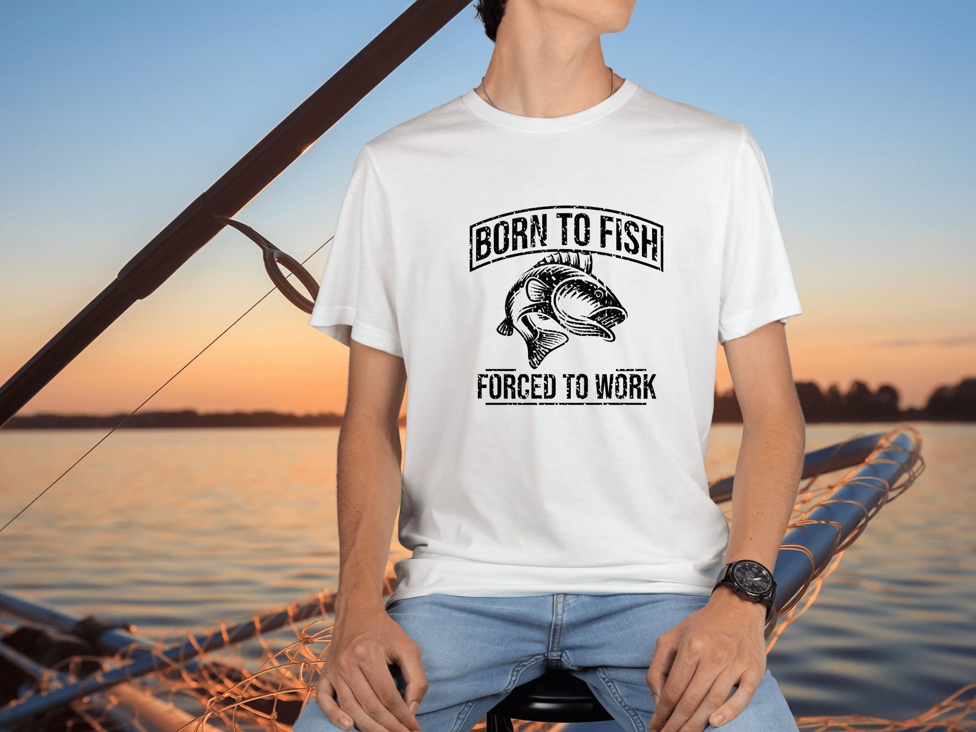 Fishing Gifts for Men, Fishing T-Shirt Born to Fish Forced to Work, Men's Fishing T-Shirt, Women's Fishing T-Shirt - Mardonyx T-Shirt White / S