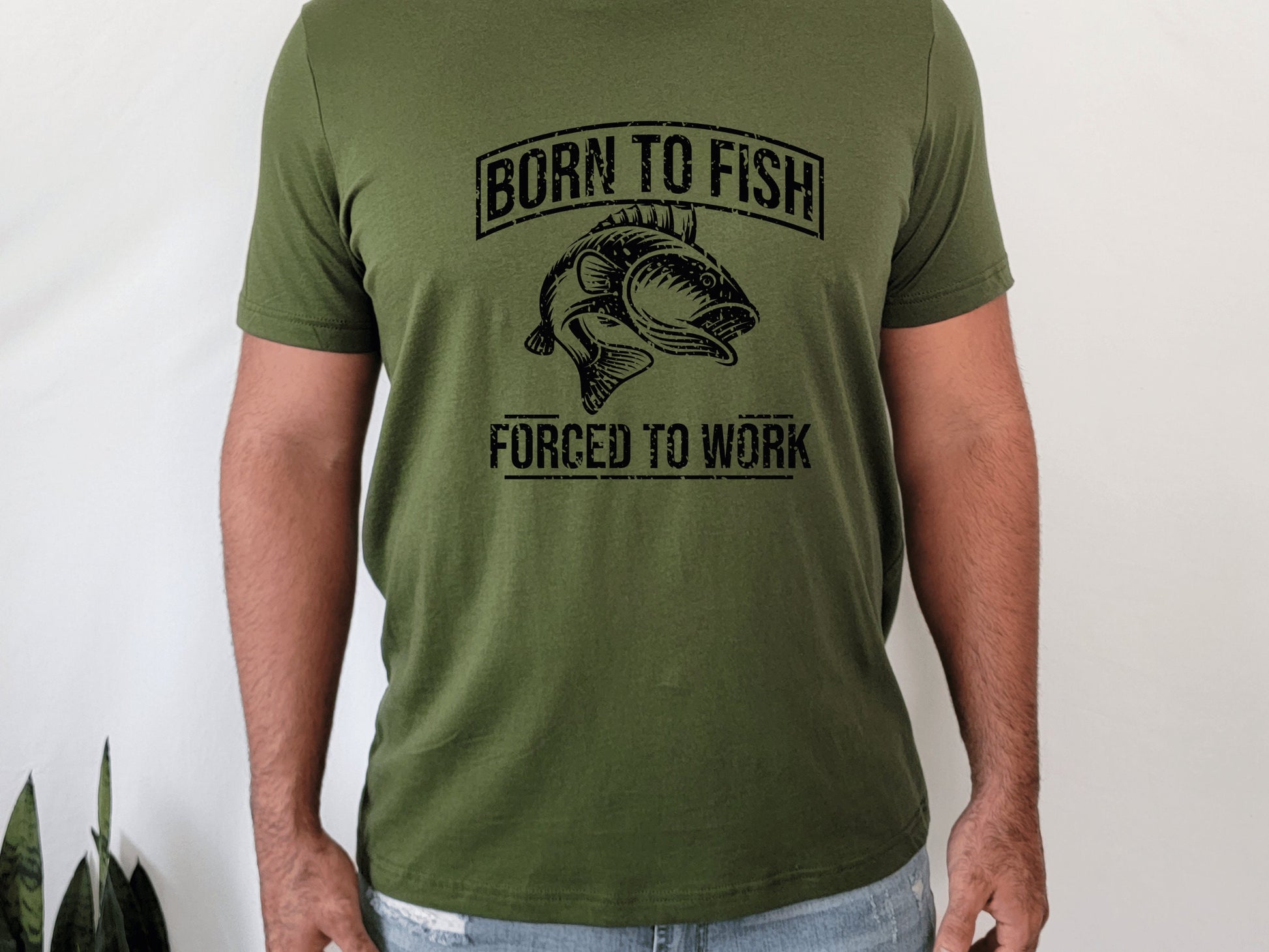 Fishing Gifts for Men, Fishing T-Shirt Born to Fish Forced to Work, Men's Fishing T-Shirt, Women's Fishing T-Shirt - Mardonyx T-Shirt Olive / S