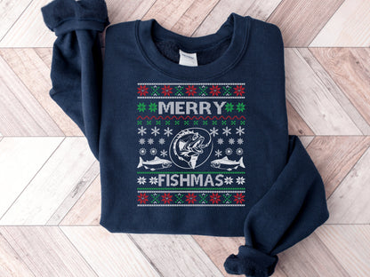 Fishing Gifts for Men, Ugly Christmas Sweater for Men, Merry Fishmas Ugly Christmas Sweater, Merry Fishmas Fishing Ugly Christmas Sweater - Mardonyx Dark Heather / S