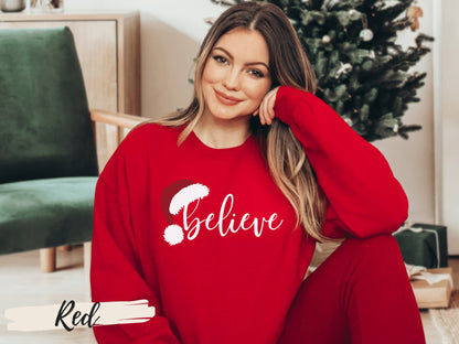 Believe Christmas Santa Hat Sweatshirt - Mardonyx Sweatshirt Red / S