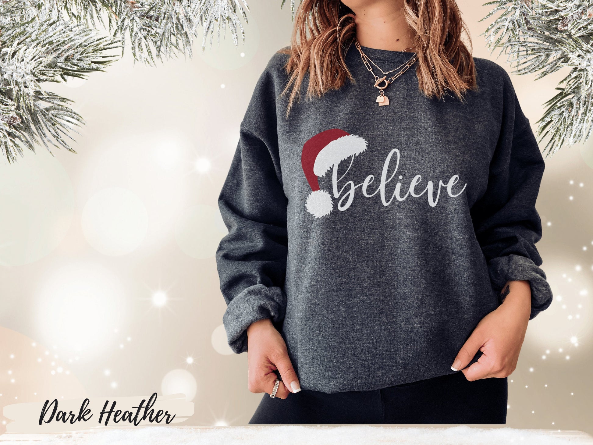 Believe Christmas Santa Hat Sweatshirt - Mardonyx Sweatshirt Dark Heather / S