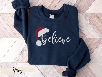 Believe Christmas Santa Hat Sweatshirt - Mardonyx Sweatshirt Navy / S