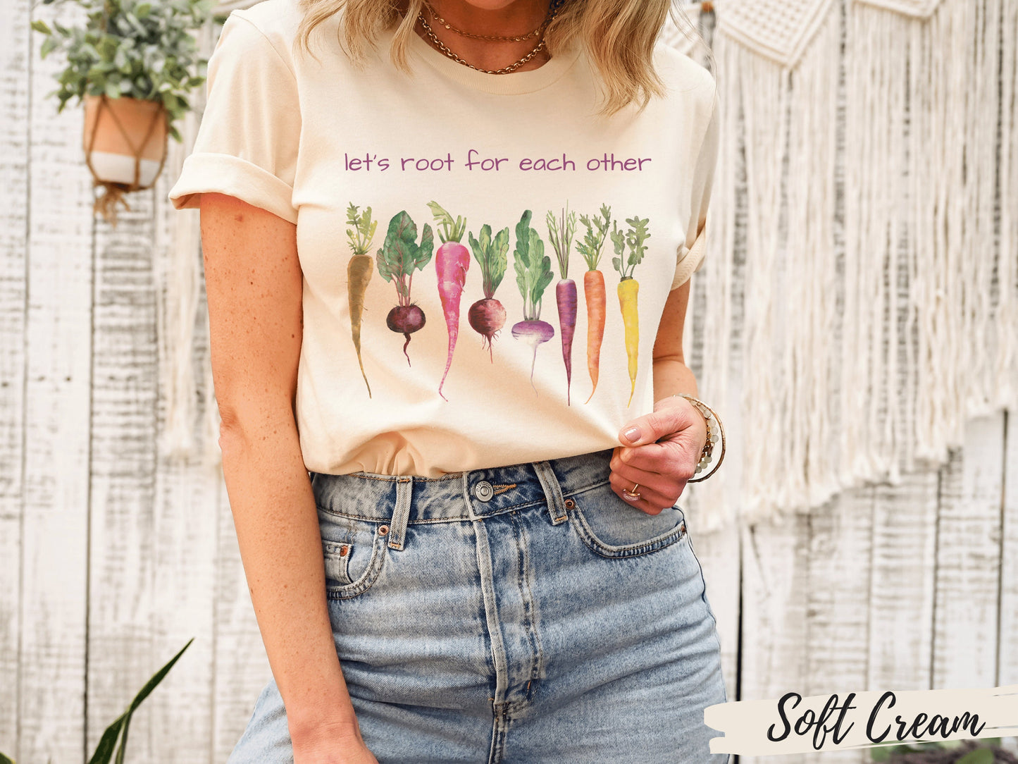 Let's Root for Each Other Shirt,Gardening Vegetable Green Thumb Design,Relaxed Women's T-Shirt, Botanical Shirt, Cottagecore Vegetable Shirt