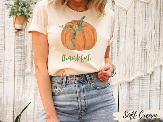 Women's Thankful Pumpkin Thanksgiving T-Shirt