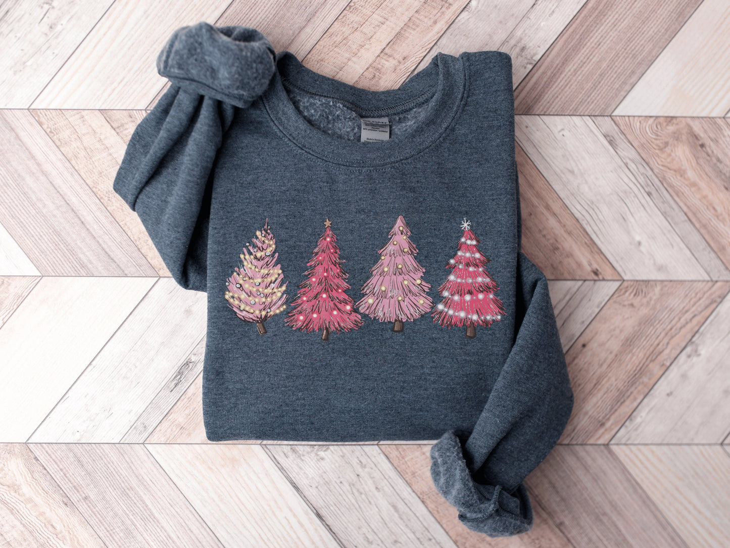 Women's Pink Christmas Tree Sweatshirt, Christmas Sweater, Christmas Tree Sweatshirt, Holiday Sweaters for Women, Winter Sweatshirt