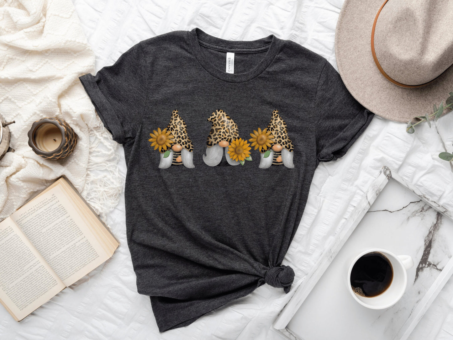 Women's Gnome Leopard Sunflower Shirt, Gnome Shirt