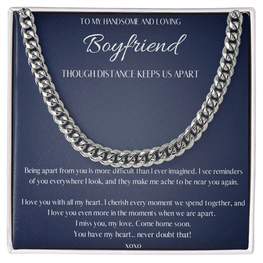Boyfriend Long Distance Gift, Boyfriend Necklace Personalized, Boyfriend Necklace silver, Cuban Chain Necklace, Romantic Gift for Boyfriend