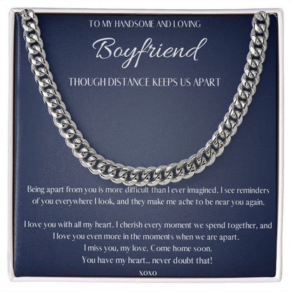 Boyfriend Long Distance Gift, Boyfriend Necklace Personalized, Boyfriend Necklace silver, Cuban Chain Necklace, Romantic Gift for Boyfriend - Mardonyx Jewelry