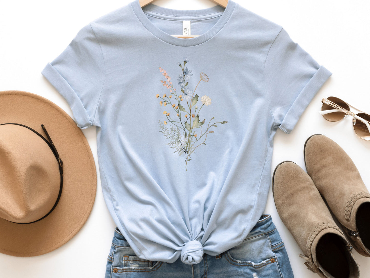 Vintage Style Wildflowers Graphic Tee Shirt for Women , Wild Flower Bouquet, Cottagecore Shirt, Hiking Outdoor Camping Botanical
