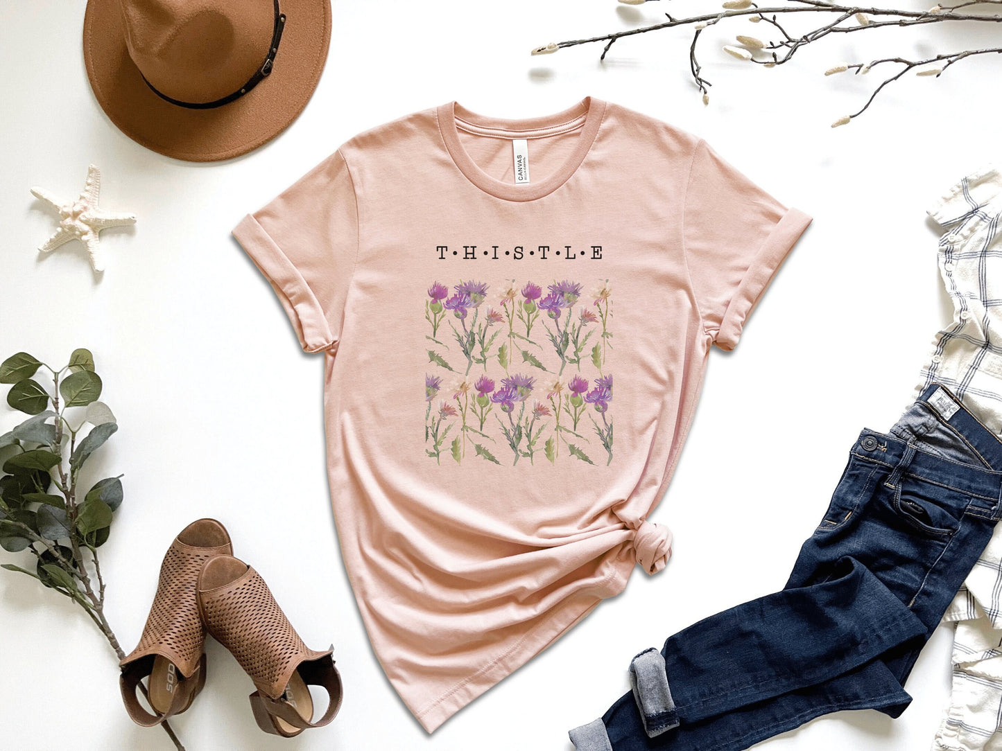 Thistles Botanical T-Shirt,Botanical tee, Wildflower Shirt, Garden shirt, Plant Shirt, Wildflower Tee, Women's Flower Tee, Plant Lover Gift