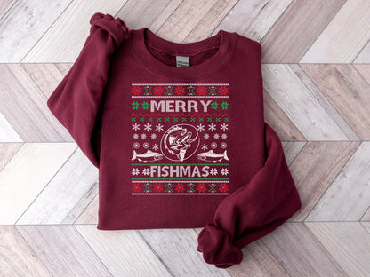 Fishing Gifts for Men, Ugly Christmas Sweater for Men, Merry Fishmas Ugly Christmas Sweater, Merry Fishmas Fishing Ugly Christmas Sweater - Mardonyx Military Green / S