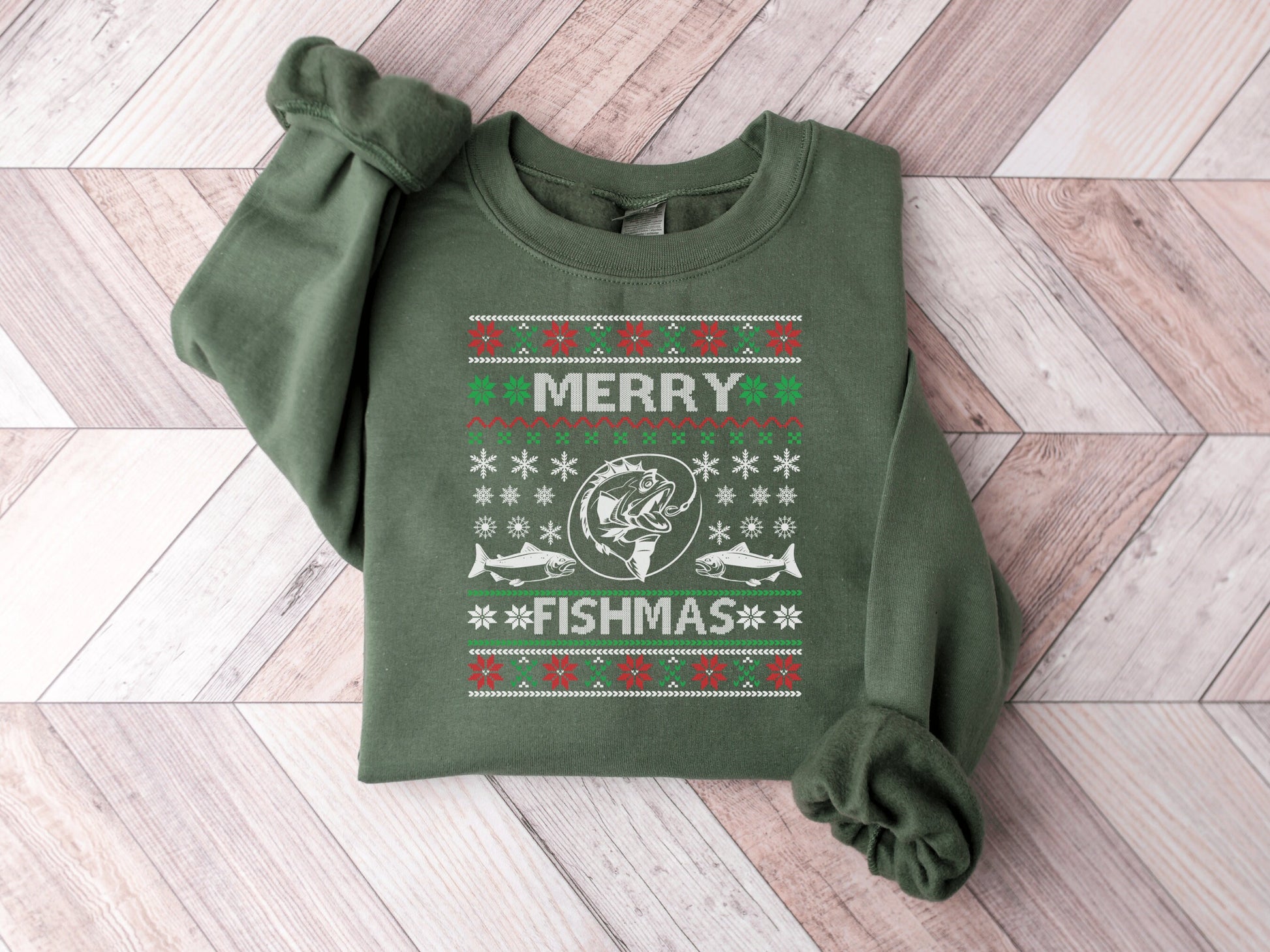 Fishing Gifts for Men, Ugly Christmas Sweater for Men, Merry Fishmas Ugly Christmas Sweater, Merry Fishmas Fishing Ugly Christmas Sweater - Mardonyx Red / S