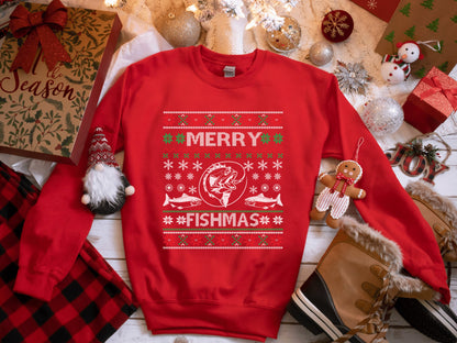 Fishing Gifts for Men, Ugly Christmas Sweater for Men, Merry Fishmas Ugly Christmas Sweater, Merry Fishmas Fishing Ugly Christmas Sweater - Mardonyx Sport Grey / S