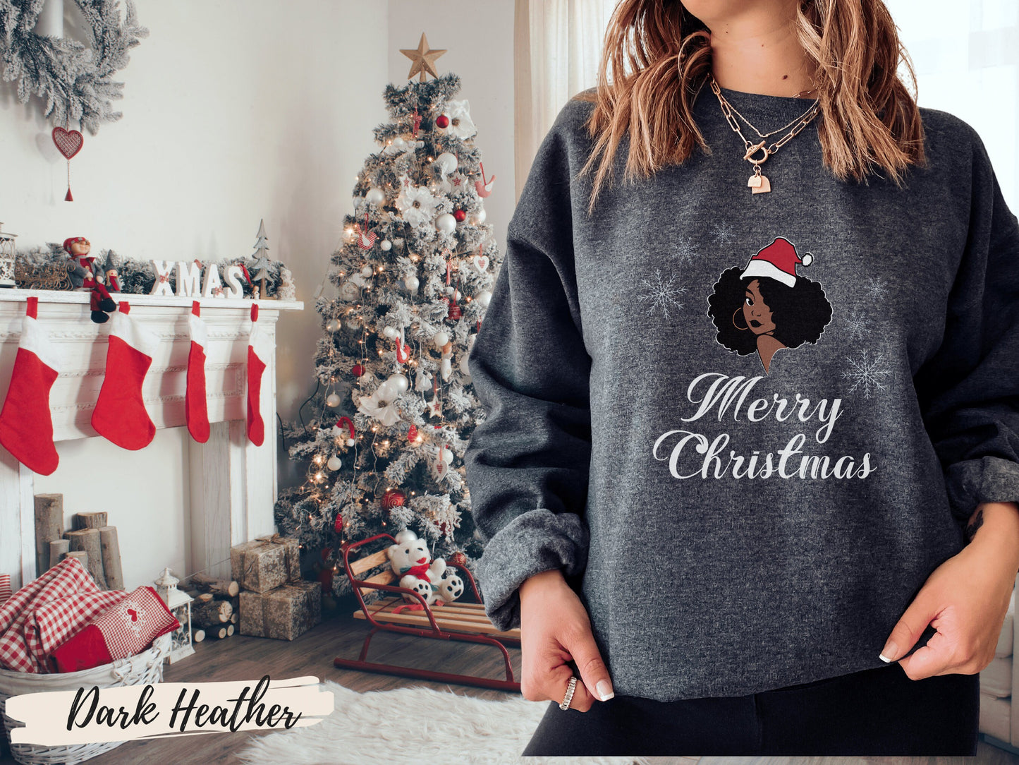 Merry Christmas Santa Black Girl Sweatshirt, Melanin Christmas, Black Girl Christmas, Afro Woman Christmas Shirt, Equality Shirt, BLM Shirt