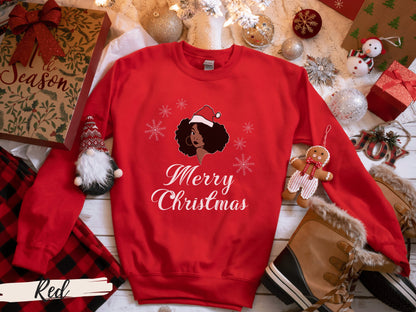 Merry Christmas Santa Black Girl Sweatshirt, Melanin Christmas, Black Girl Christmas, Afro Woman Christmas Shirt, Equality Shirt, BLM Shirt