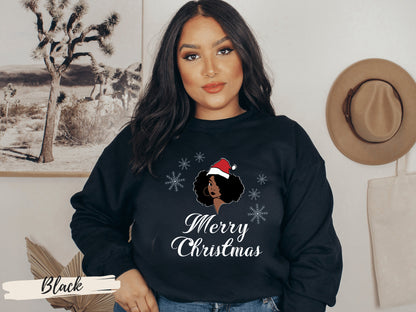 Merry Christmas Santa Black Girl Sweatshirt, Melanin Christmas, Black Girl Christmas, Afro Woman Christmas Shirt, Equality Shirt, BLM Shirt