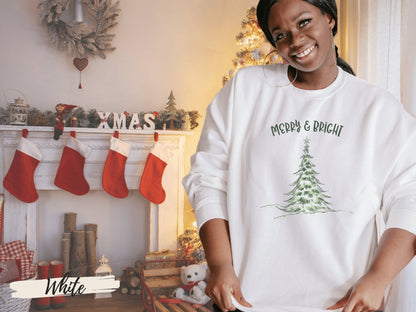 Merry and Bright Sweatshirt, Merry and Bright Sweatshirt, Merry and Christmas Sweatshirt, Gift for Christmas, Ugly Sweater Shirt - Mardonyx Sweatshirt Small / White