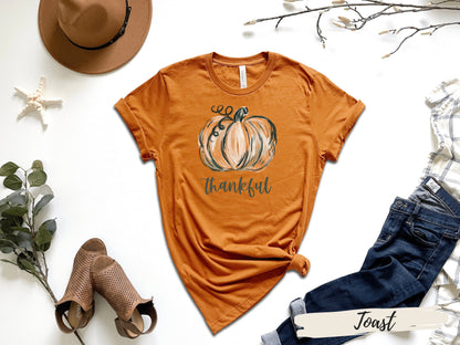 Halloween Watercolor Thankful Pumpkin T-Shirt - Mardonyx T-Shirt Toast / S