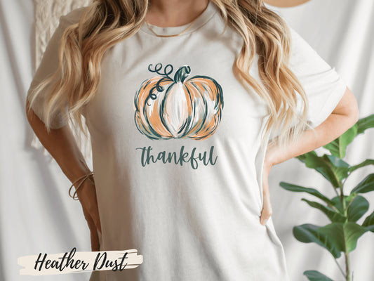Halloween Watercolor Thankful Pumpkin T-Shirt - Mardonyx T-Shirt Heather Dust / S
