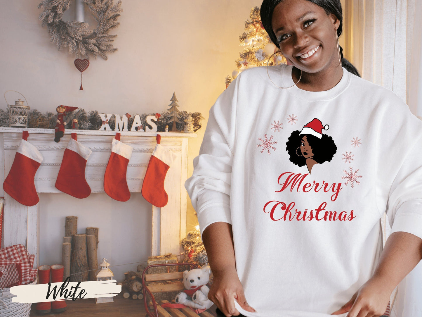 Merry Christmas Santa Black Girl Sweatshirt, Melanin Christmas, Black Girl Christmas, Afro Woman Christmas Shirt, Equality Shirt, BLM Shirt