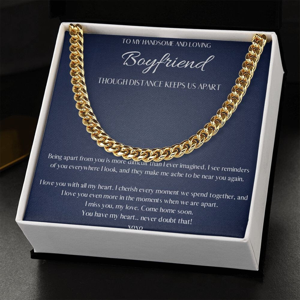 Boyfriend Long Distance Gift, Boyfriend Necklace Personalized, Boyfriend Necklace silver, Cuban Chain Necklace, Romantic Gift for Boyfriend