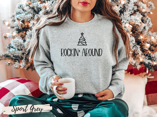 Women's Minimalist Christmas Tree Sweatshirt, Rockin Around the Christmas Tree Sweater
