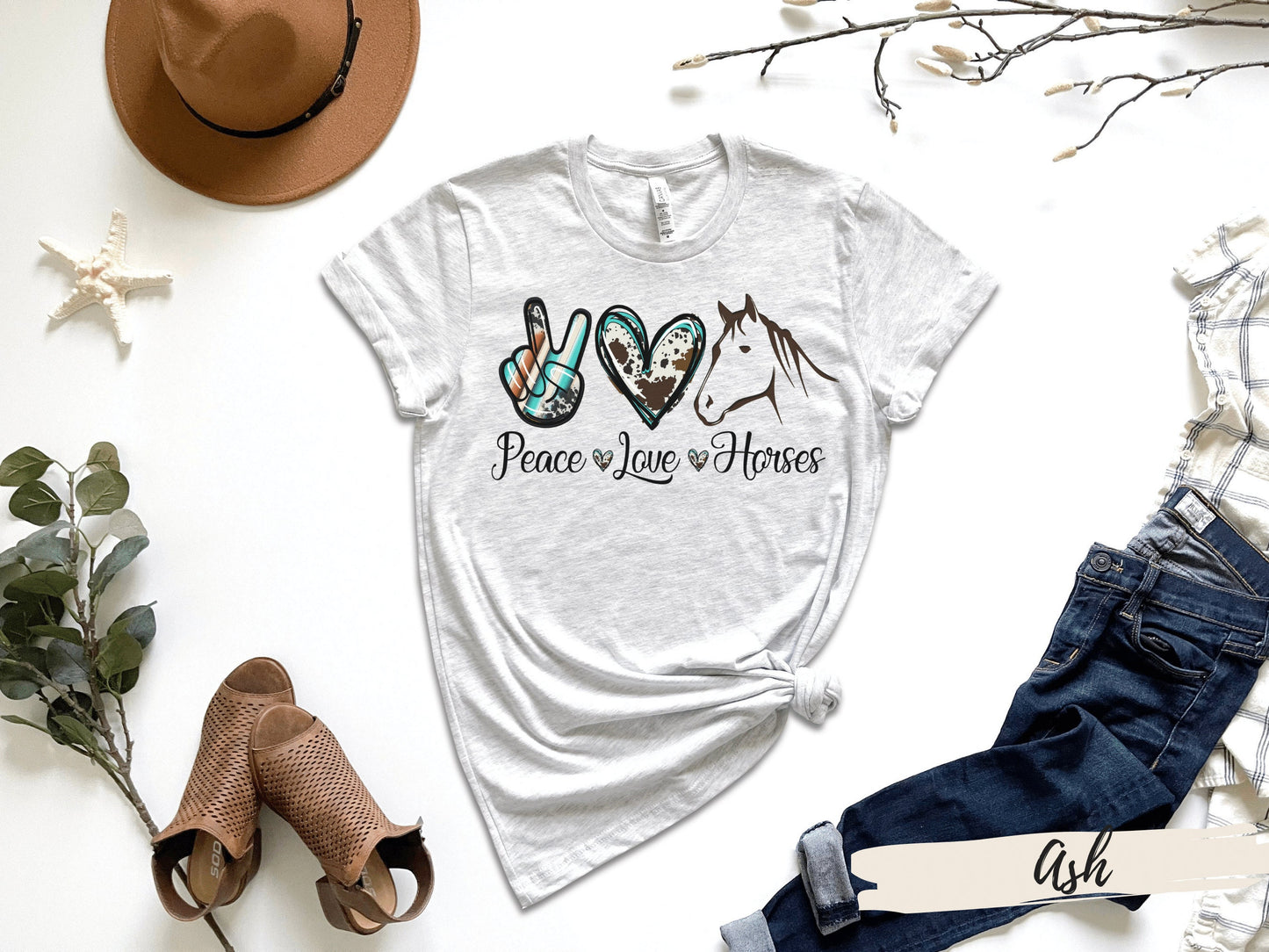 Peace Love Horses TShirt,Horse Apparel, Horseback Riding Clothes , Cool Farmer Girl Gift, Horse Rider Outfit, Farm Animal Shirt, Horse Gifts