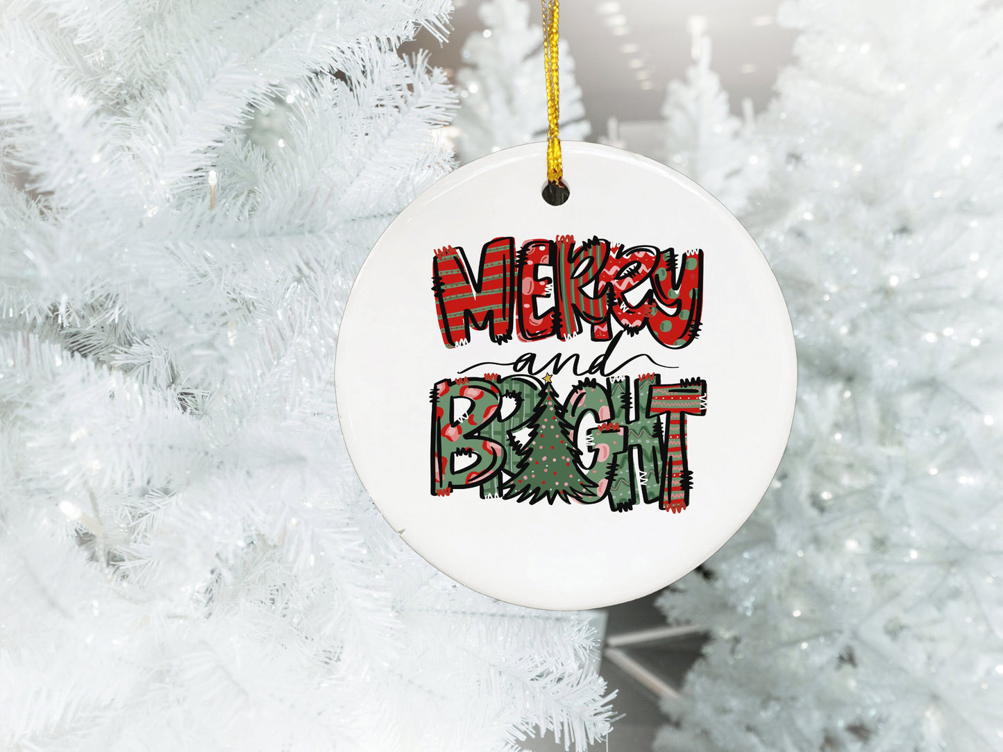 Christmas Tree Ornament, Merry & Bright Ornament, Holiday Ornament, First Christmas Married Ornament, First Christmas