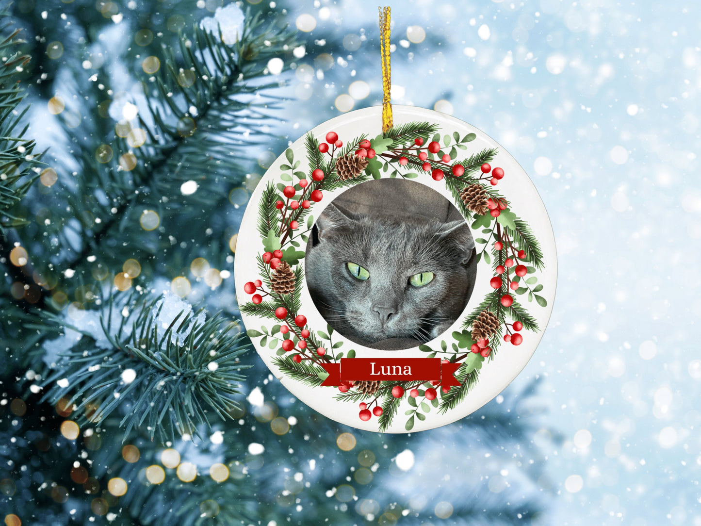 Personalized Pet Ornament, Custom Cat Christmas Ornament, Pet Memorial Ornament, Cat Christmas Photo Ornament, Pet Portrait Name Gift