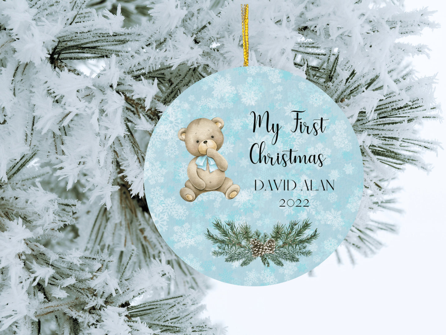 Baby's First Christmas Ornament, Personalized Baby's Christmas Keepsake, New Baby Gift, Baby Bear Ornament, 2023 Custom Baby Ornament