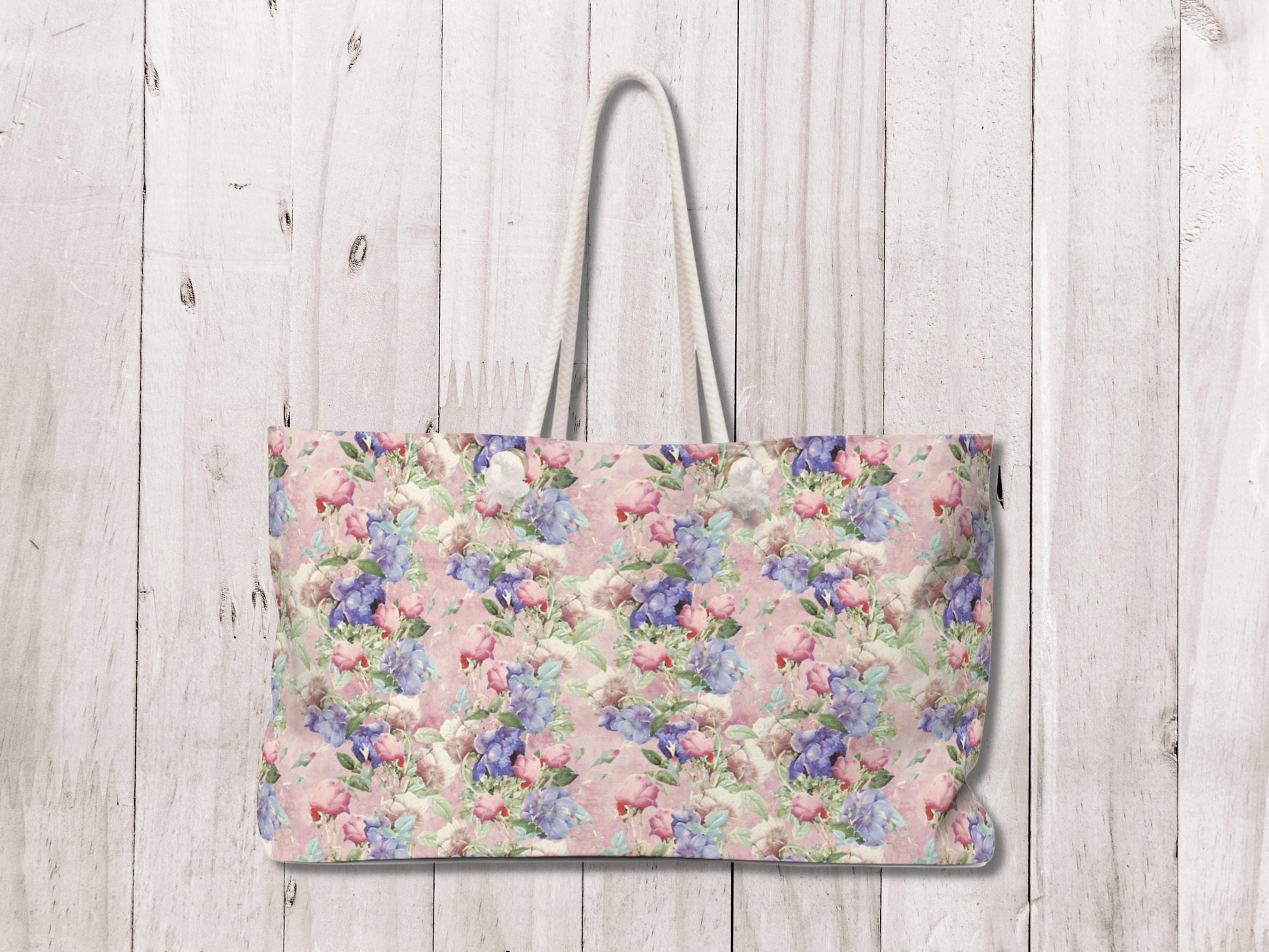 Flower Tote Bag, Floral Weekend Tote Bag with Rope Handles, Womens Weekender Bag - Mardonyx