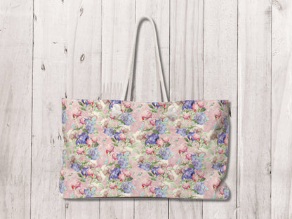 Flower Tote Bag, Floral Weekend Tote Bag with Rope Handles, Womens Weekender Bag - Mardonyx