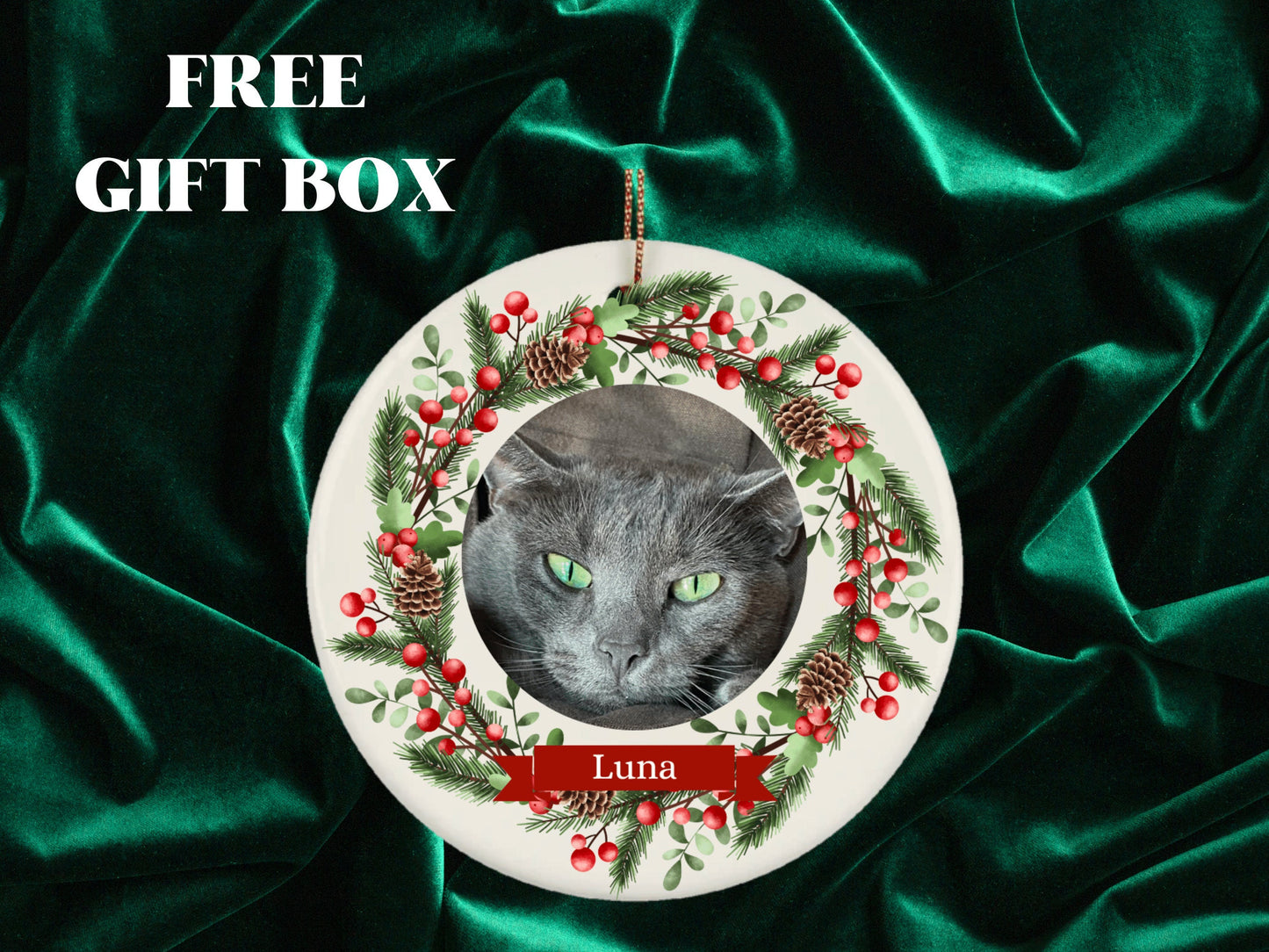 Personalized Pet Ornament, Custom Cat Christmas Ornament, Pet Memorial Ornament, Cat Christmas Photo Ornament, Pet Portrait Name Gift